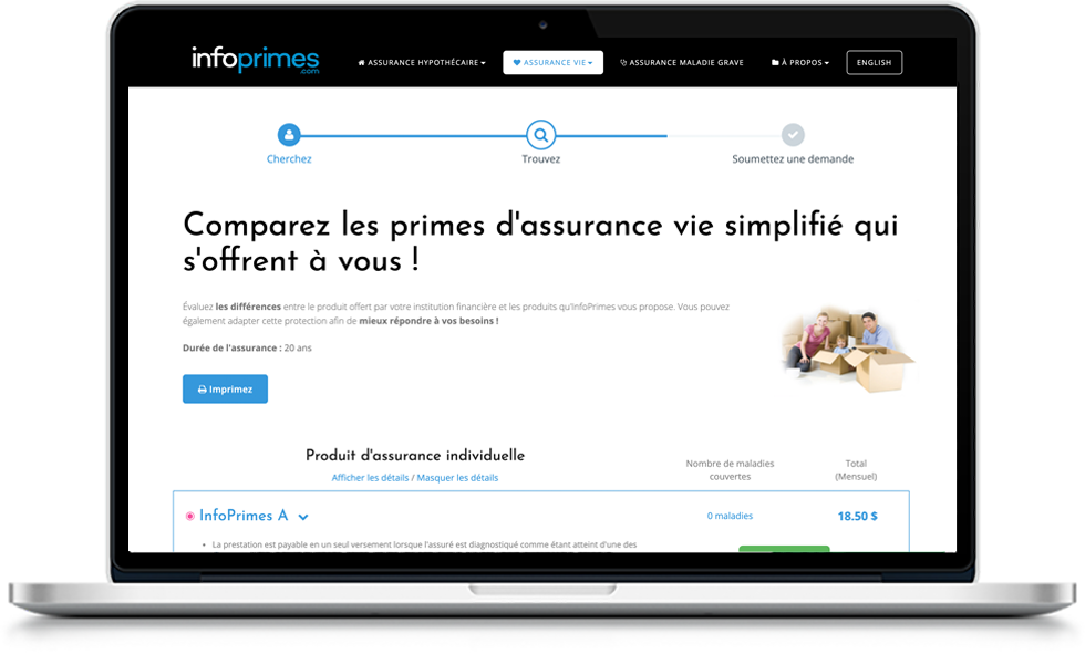Interface du comparateur de primes en ligne d'InfoPrimes